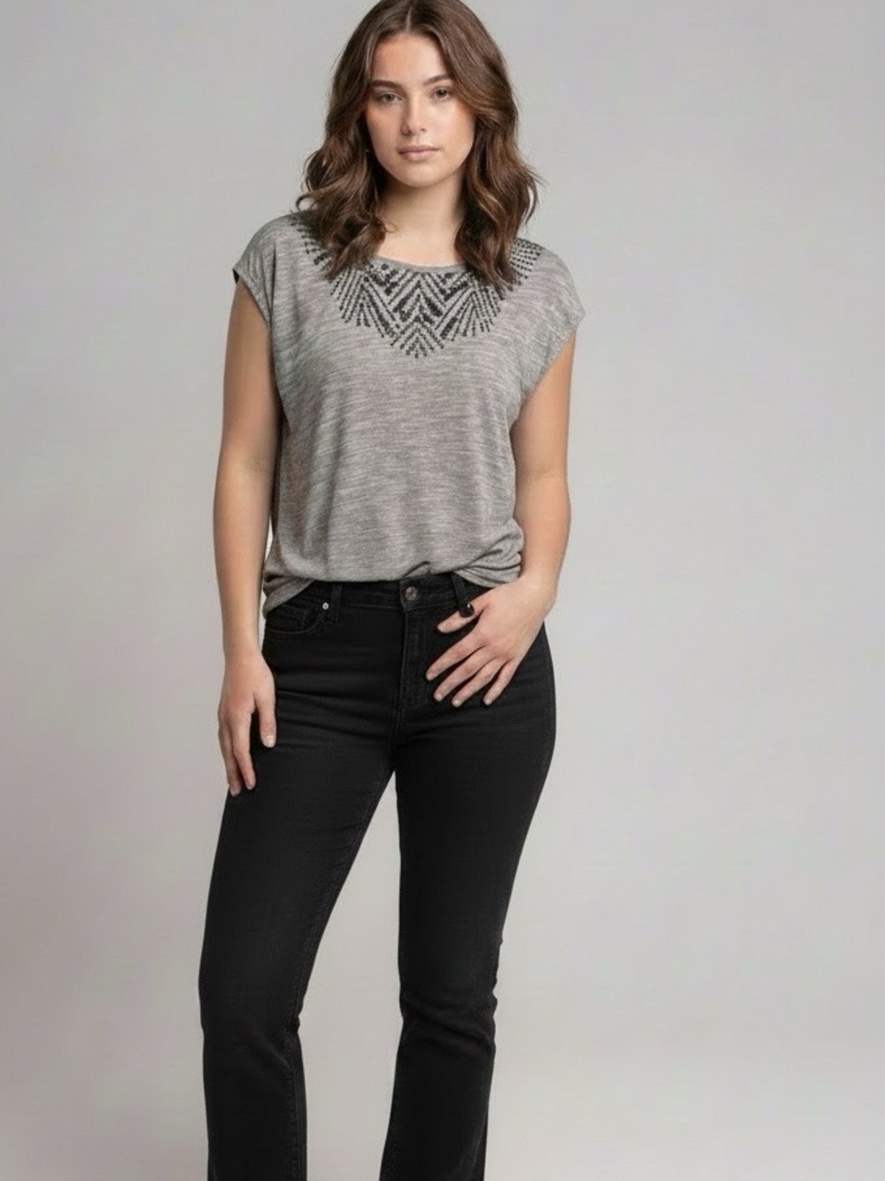 NWT, BCBG Sample Loose-Fit/Lightweight Boxy Tee w/Sequin Details - XS (Fits S)